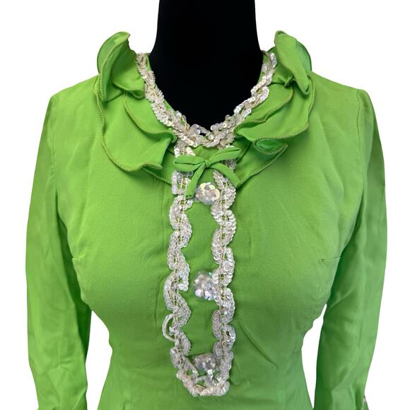 Vintage 1960s Neon Green Mini Dress with Sequins - Mod Retro - S - Picture 6 of 16